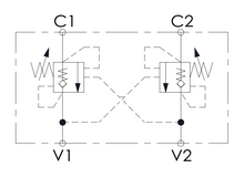 Load image into Gallery viewer, Overcentre Valve, Double, In Line, 60LPM, 350 bar, pilot ratio 4.2:1, Counterbalance MBDN-060-ZLDE-04-G12-N350